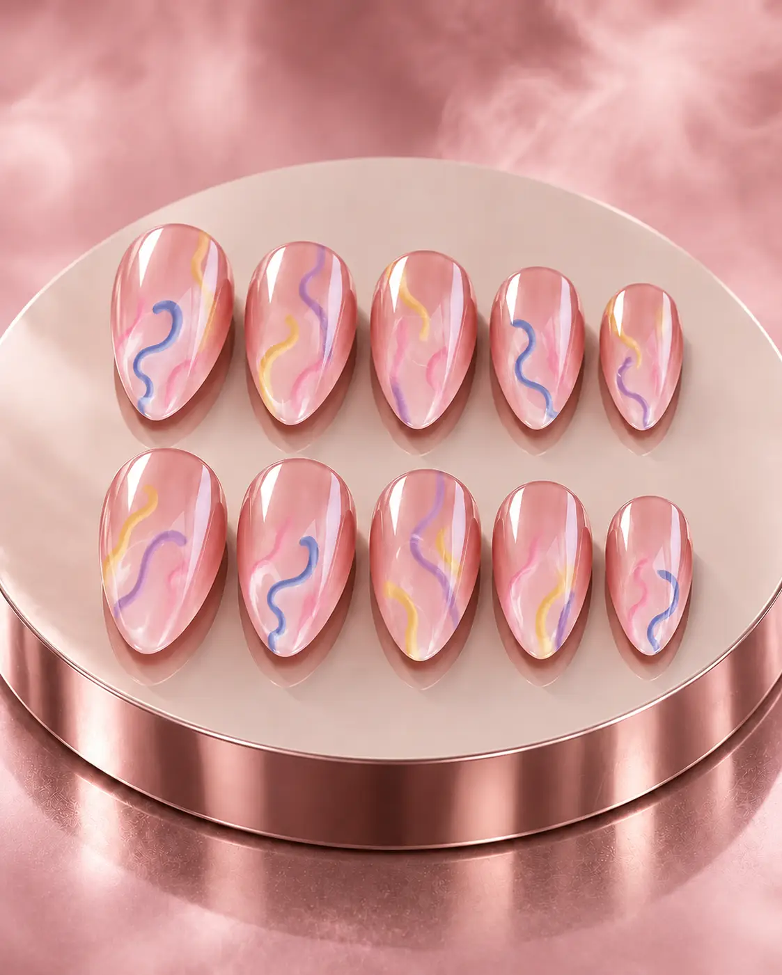 Pastel Rainbow Wave Nails on Rose Gold-9
