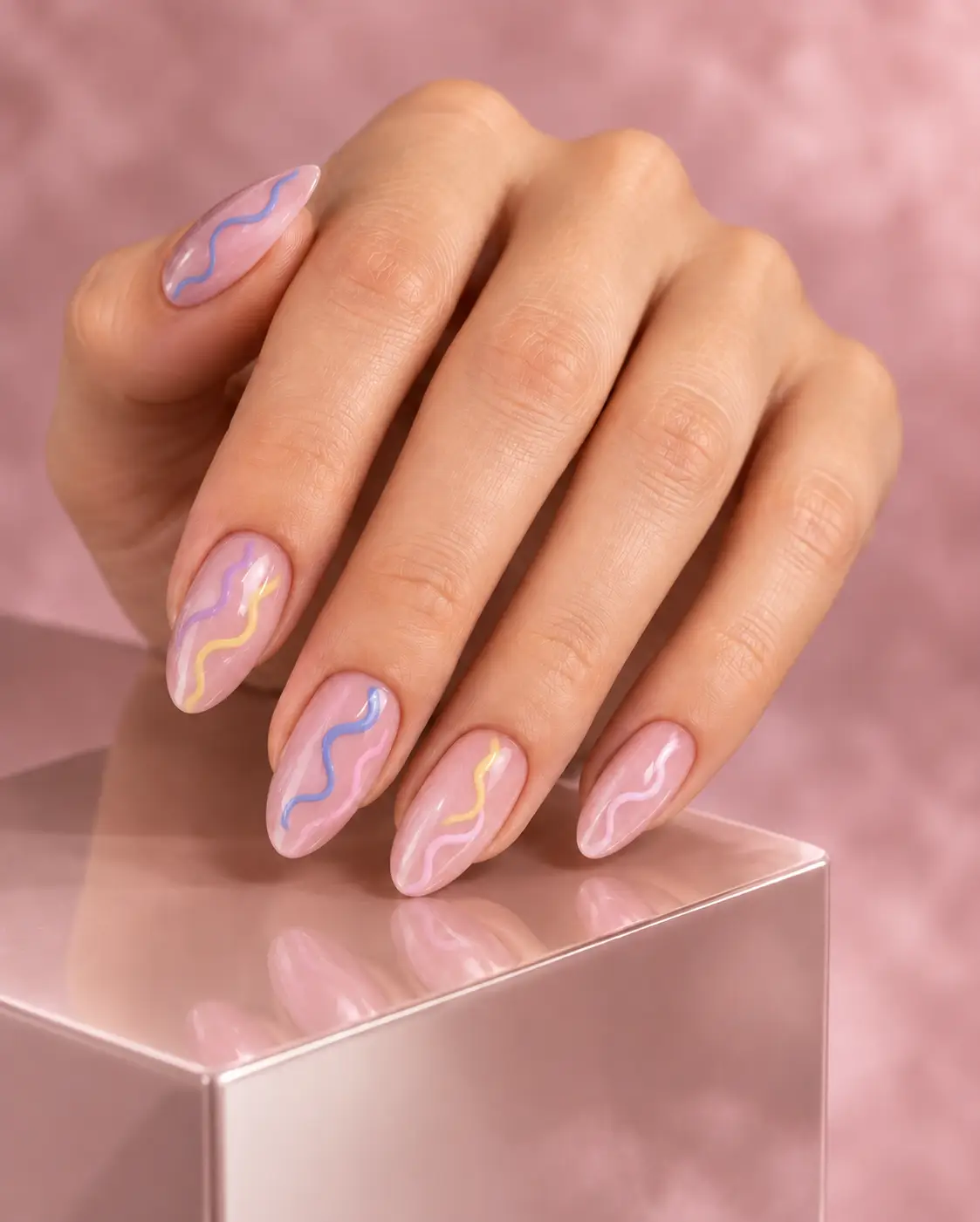 Pastel Rainbow Wave Nails on Rose Gold-9