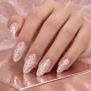 Blush Iridescent Floral Press-On Nails