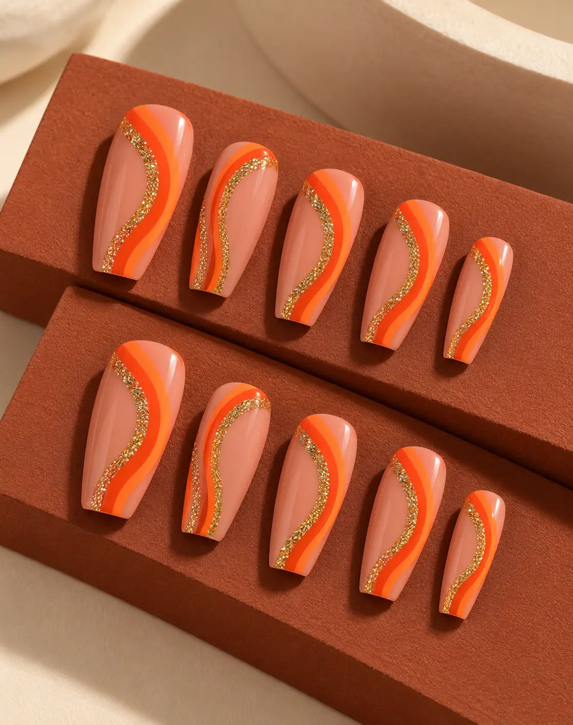 Peach waves and gold coffin nails