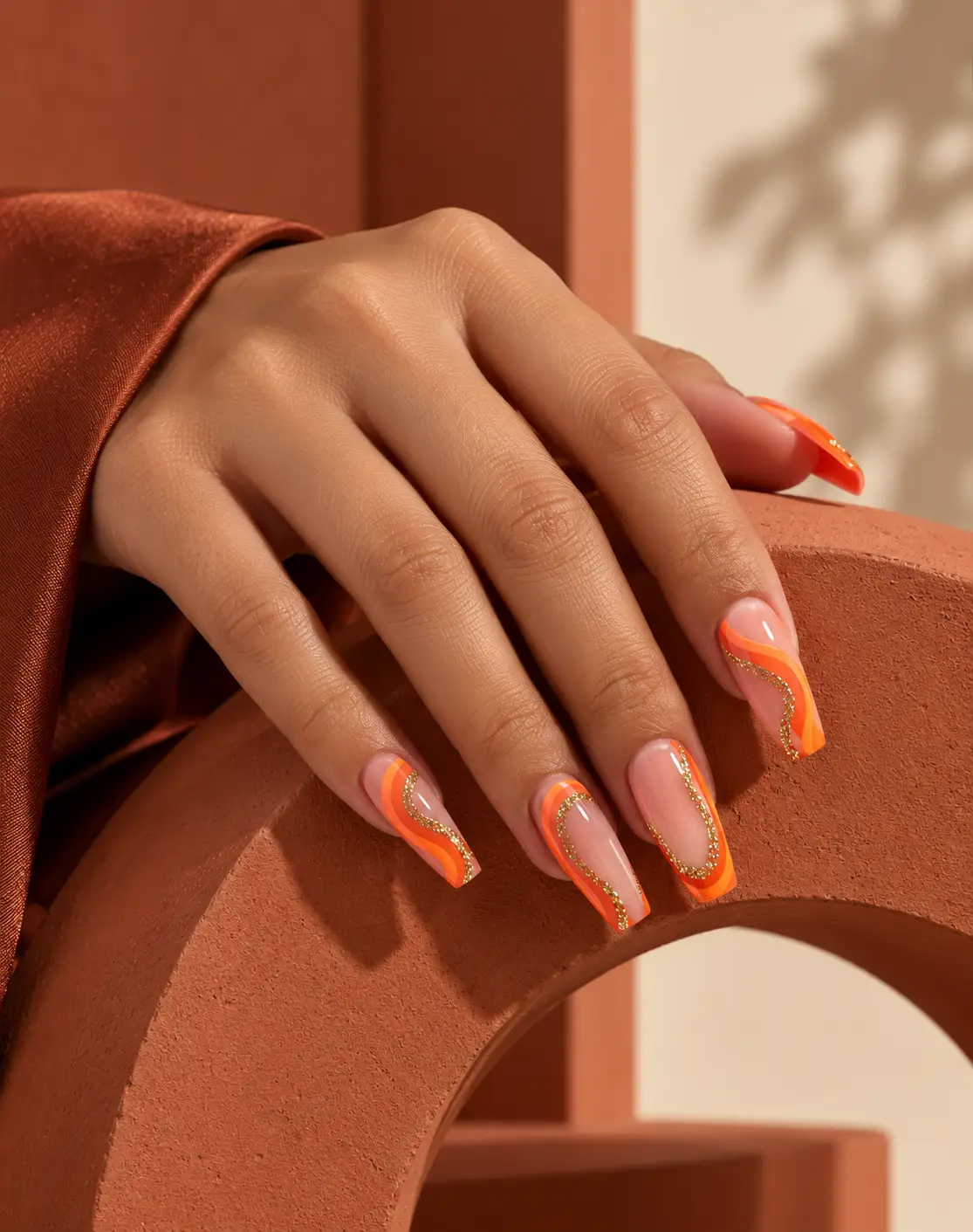 Peach waves and gold coffin nails