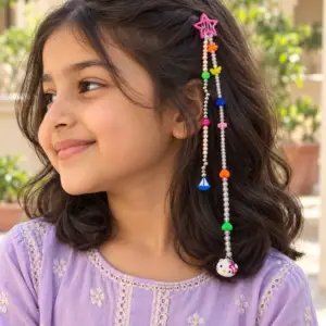 Kids Pink Star Beaded Charm Hair Clip