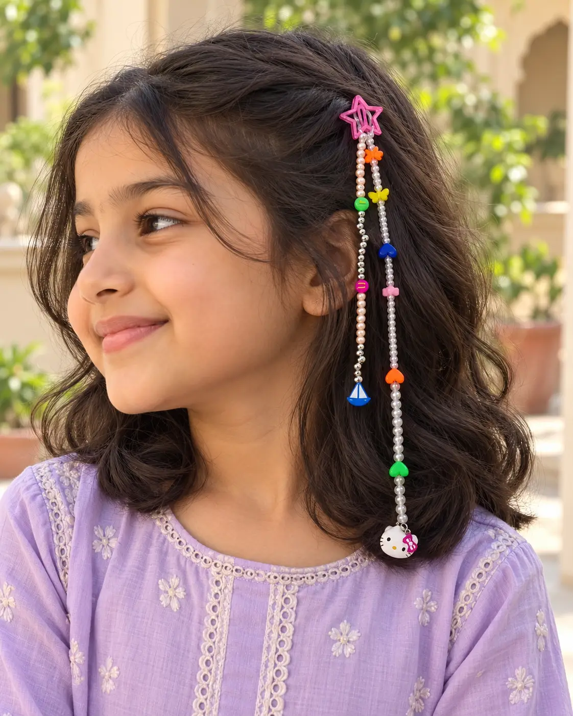 Pink Star Beaded Hair Clip Portrait-3