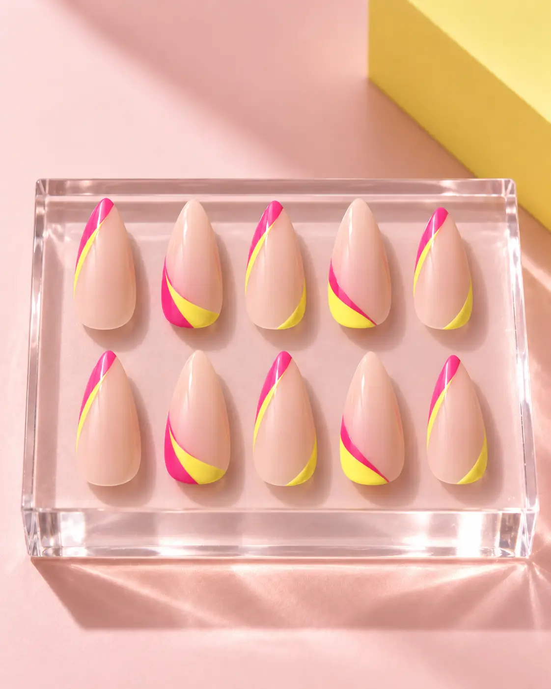 Sunlit Pink and Lemon French Tips-2
