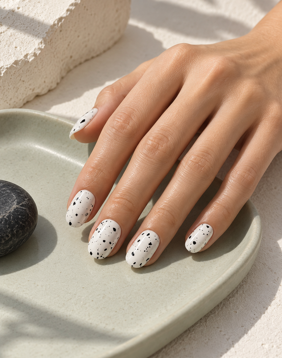 Quail egg speckled nails in sage-10
