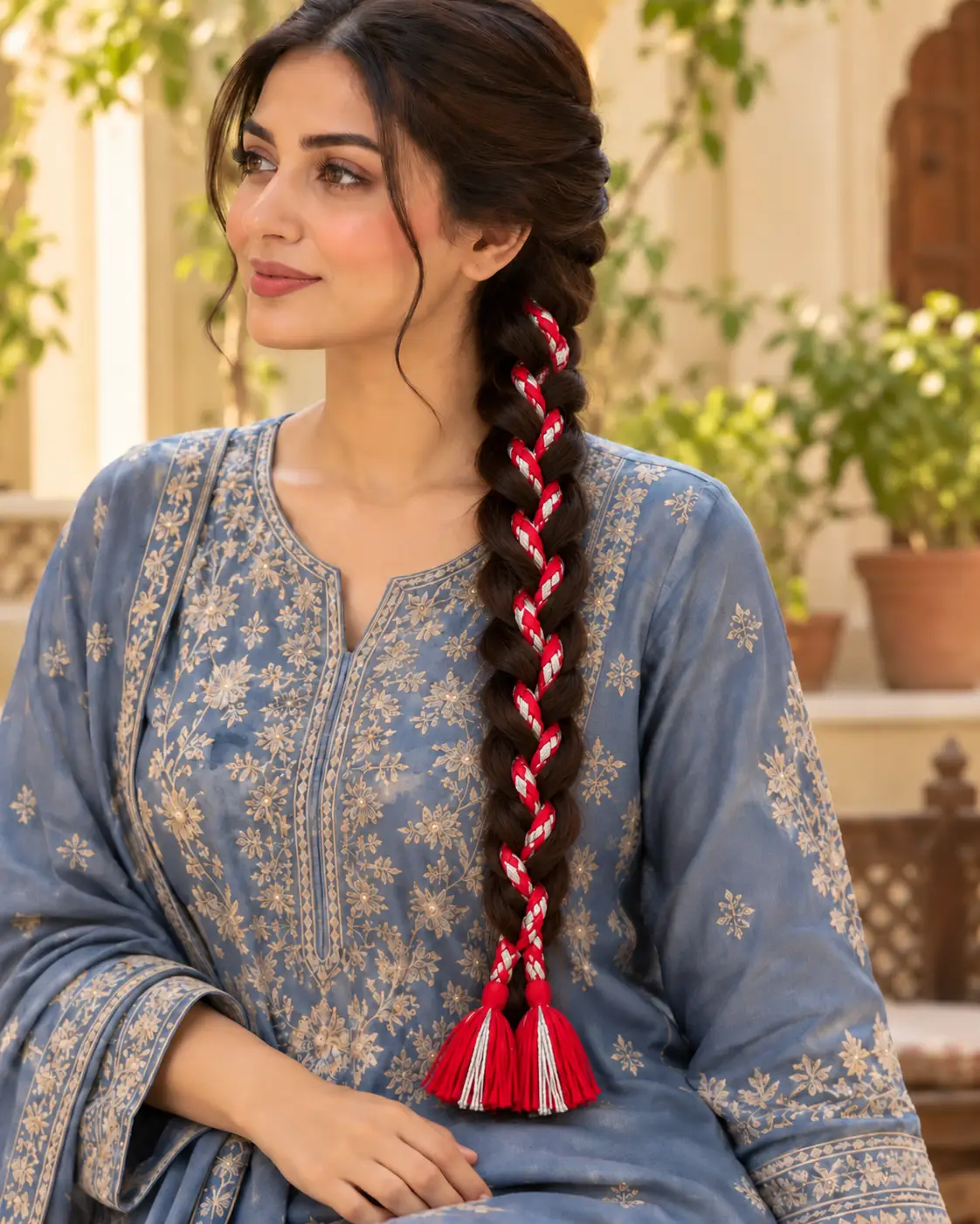 Red and silver paranda braid