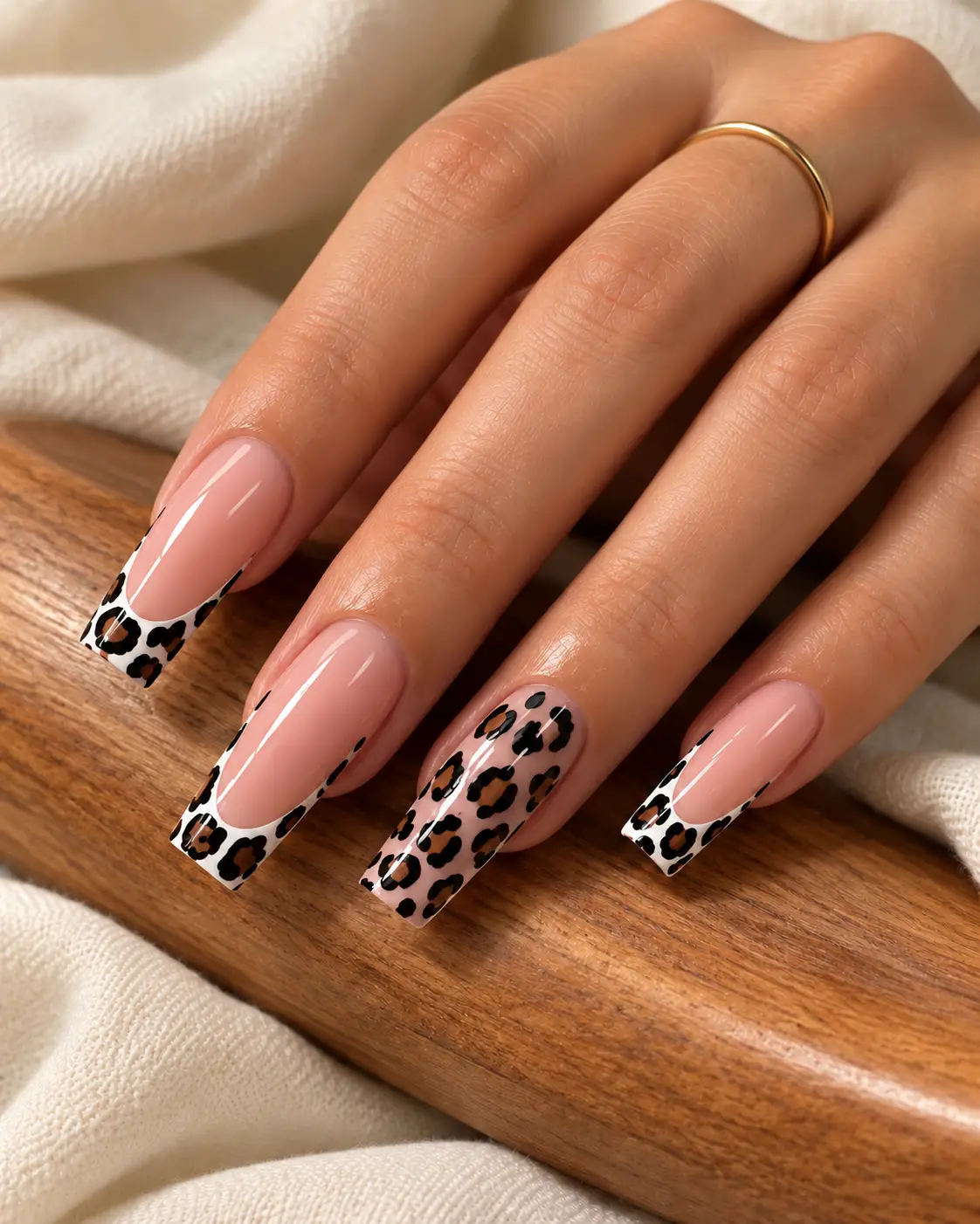 Rhinestone-free leopard French manicure-2