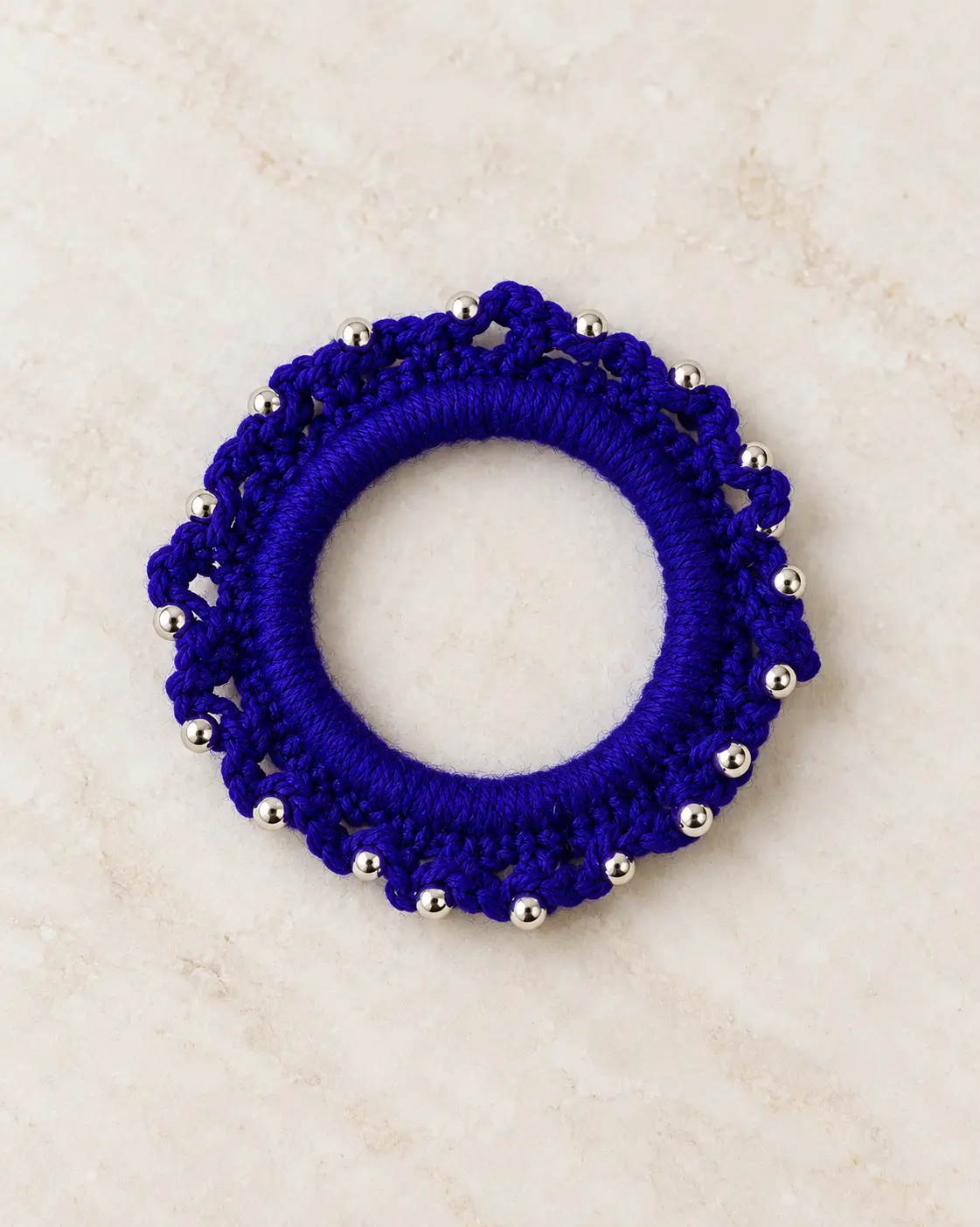 Royal blue beaded crochet ponytail tie