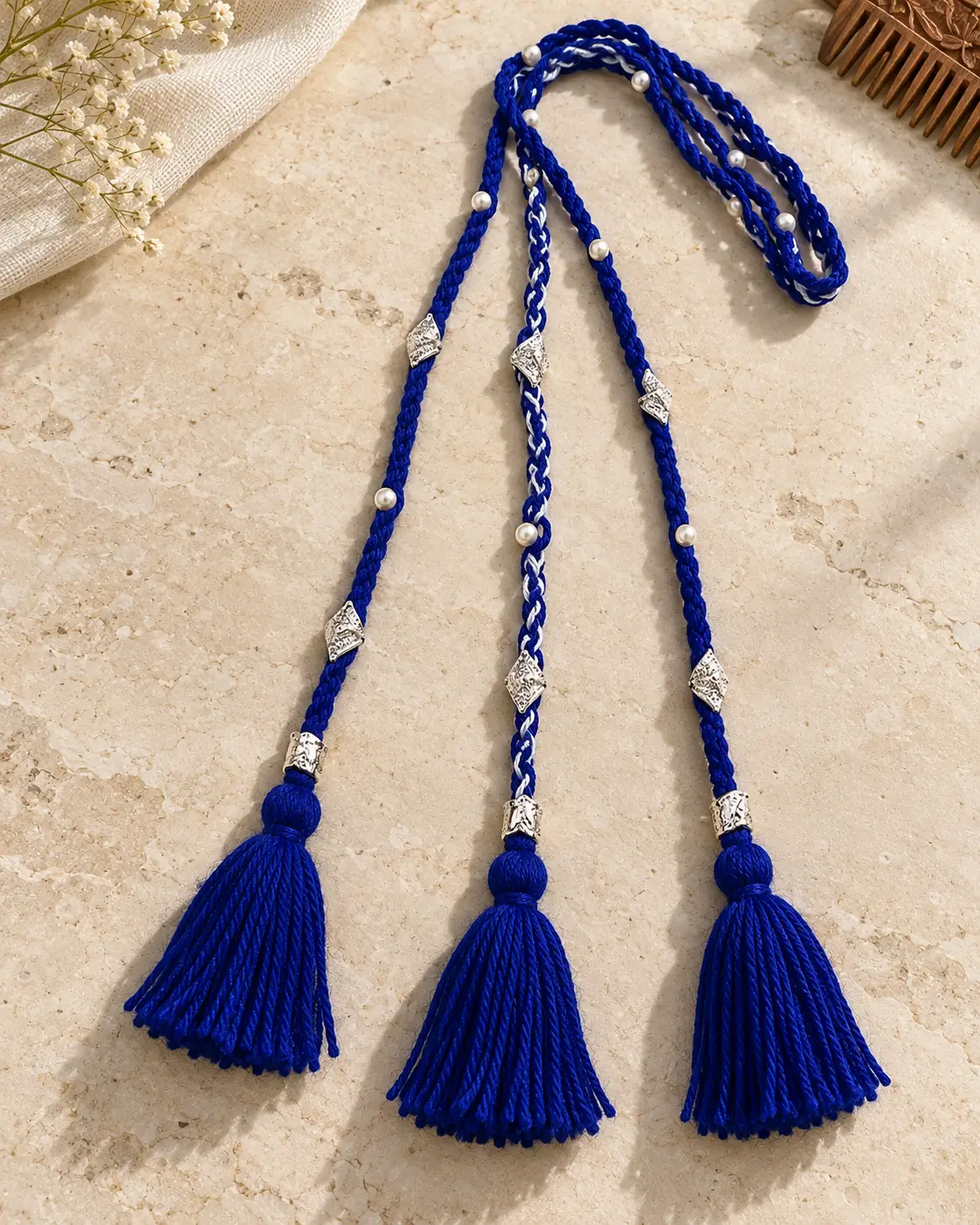 Royal blue paranda on a high ponytail-2