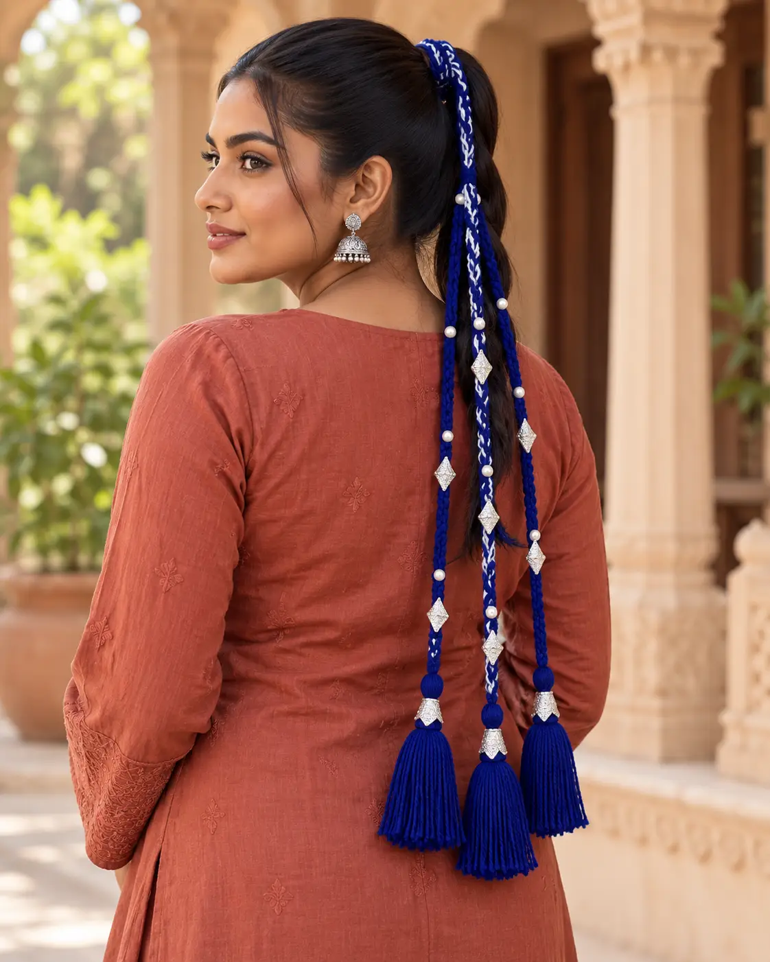 Royal blue paranda on a high ponytail-2
