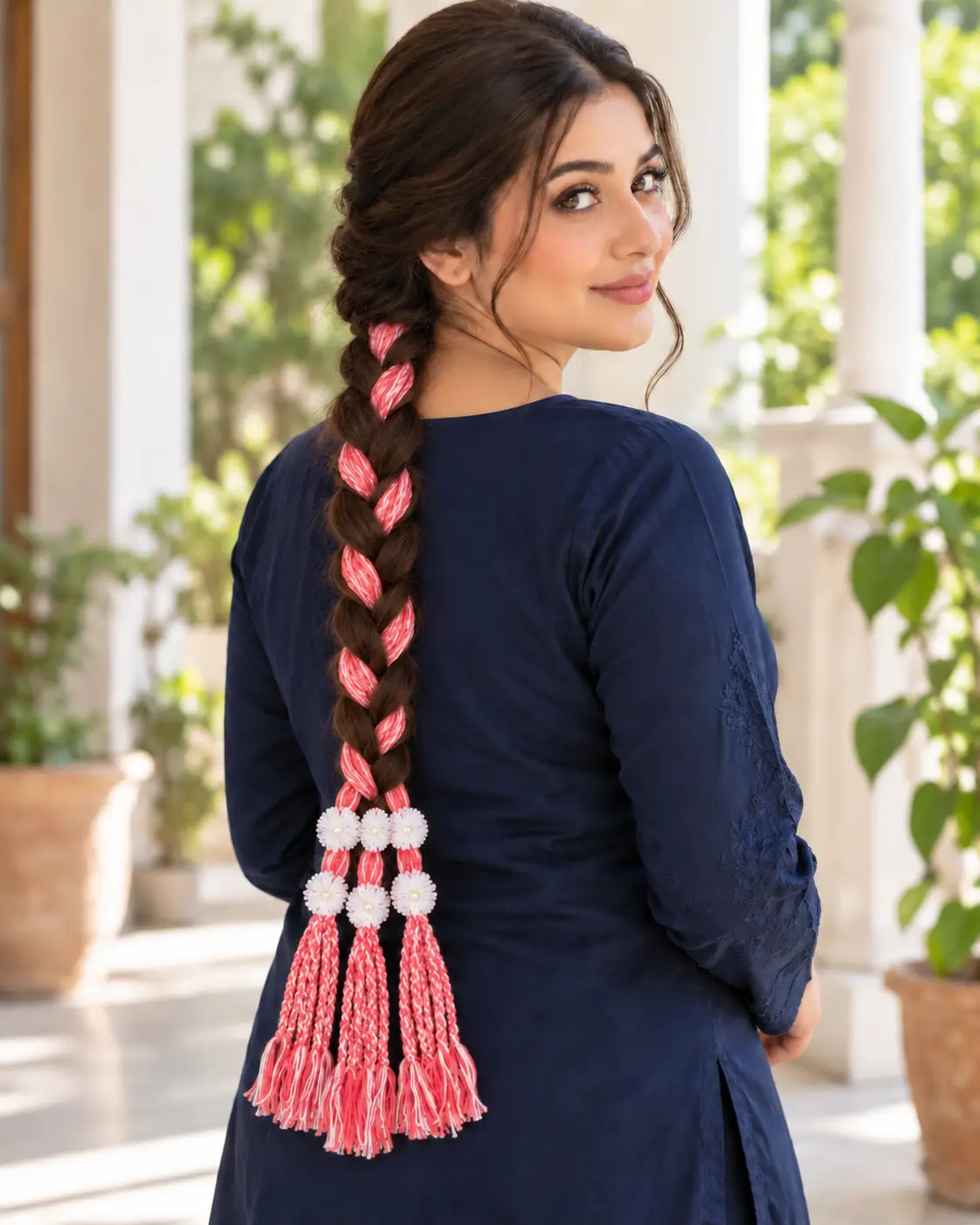 Six daisies on three braided tassels-4