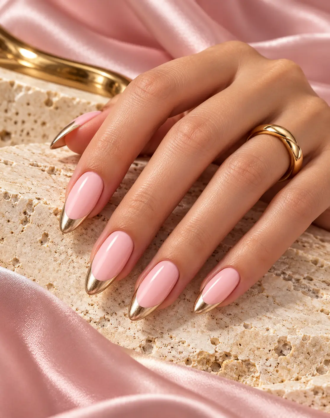 Soft Pink Nails with Champagne Gold Tips-7