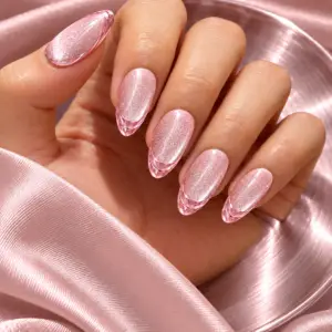 Blush Aura Cat-Eye French Nails