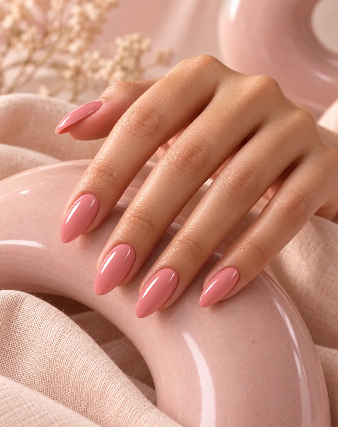 Soft salmon almond press-on nails-5