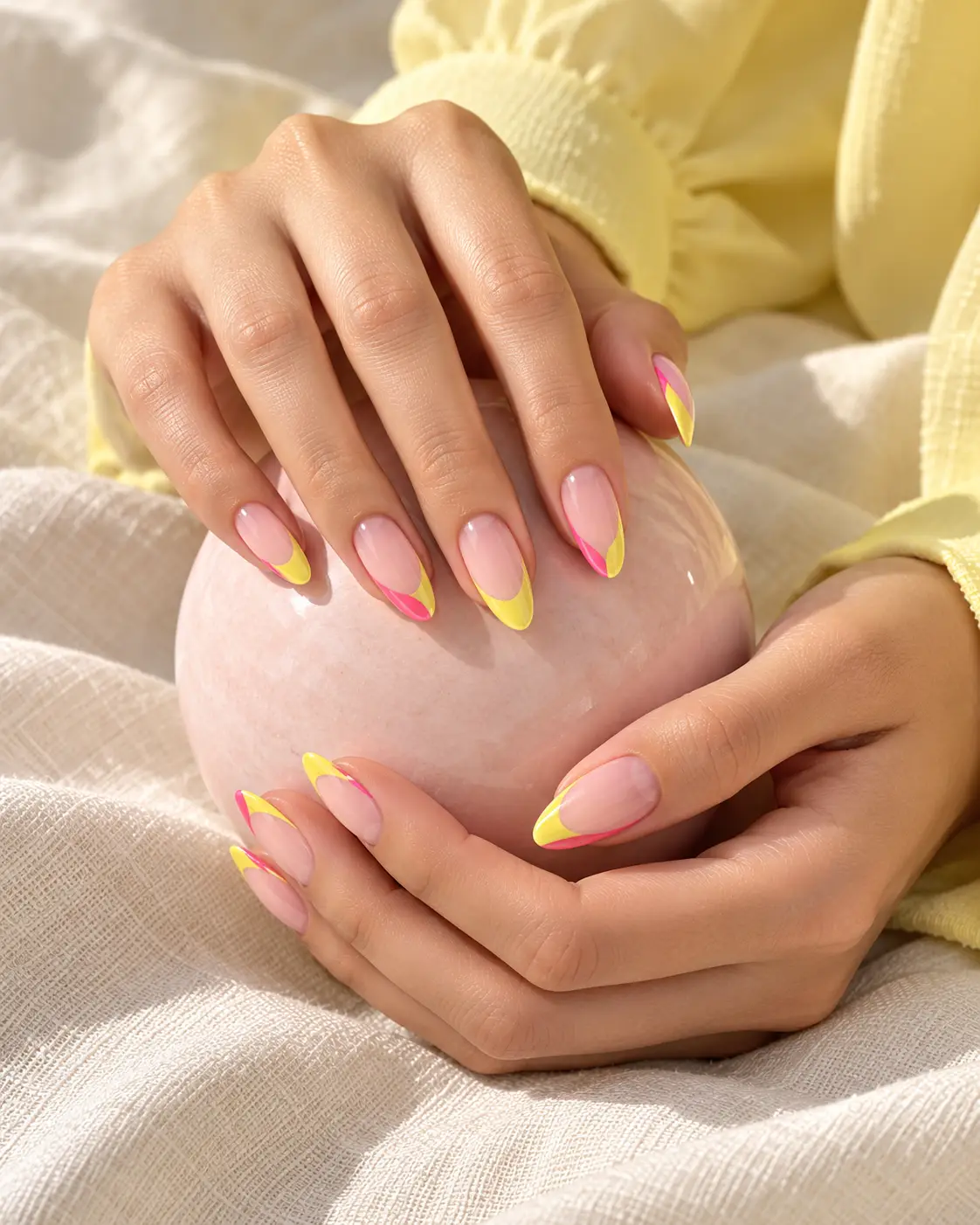 Sunlit Pink and Lemon French Tips-2