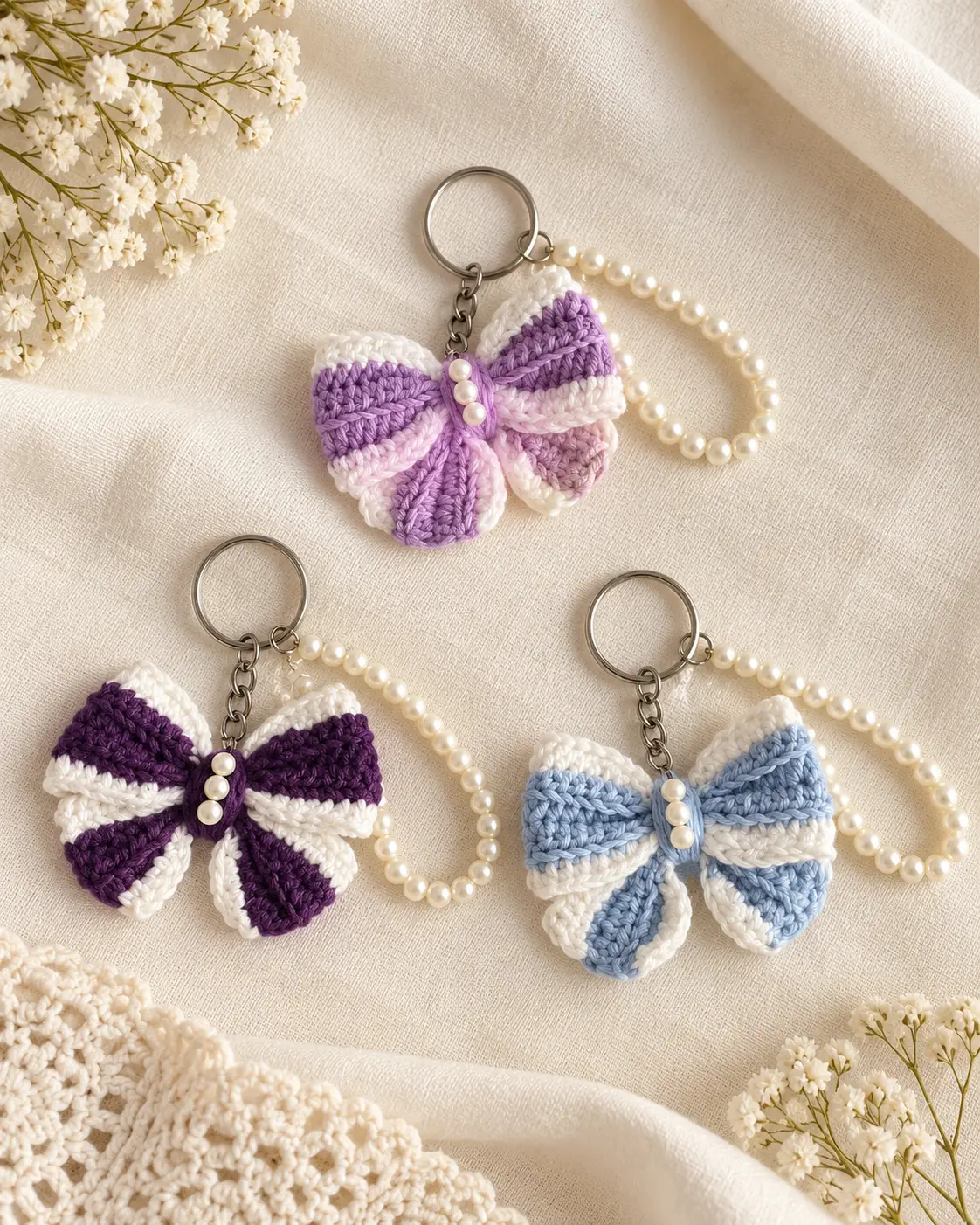 Butterfly Crochet Keychains on a Pink Backpack-3