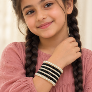 Black & Ivory Pearl-Style Beaded Cuff Bracelet