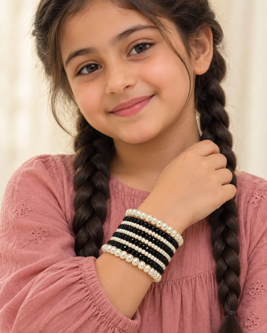 Wide Black and Ivory Pearl Cuff-8