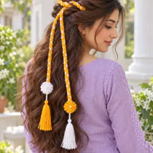 Yellow & White Floral Tassel Paranda