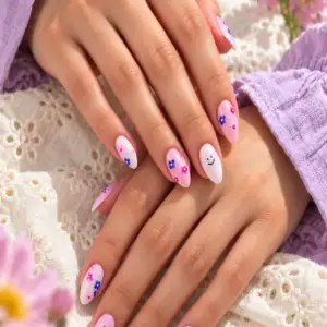 Pink Daisy Smile Press-On Nails