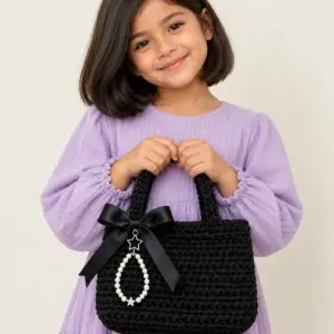 Black Crochet Handbag with Bow & Pearl-Style Star Charm